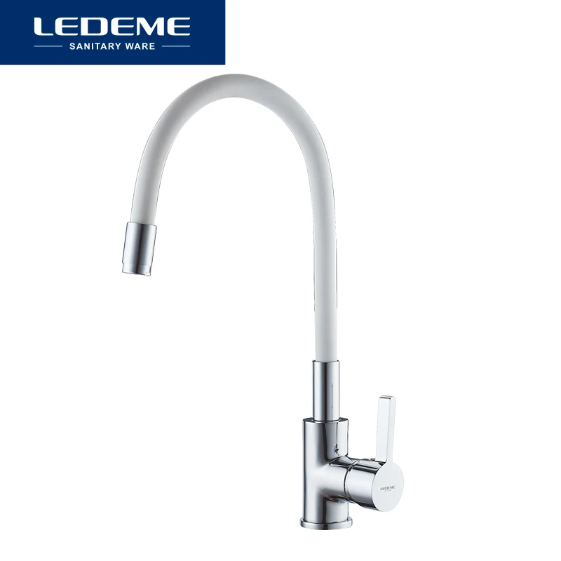 LEDEME Смеситель для кухни с силиконовым изливом латунь Цвет: хром+белый L4898-3