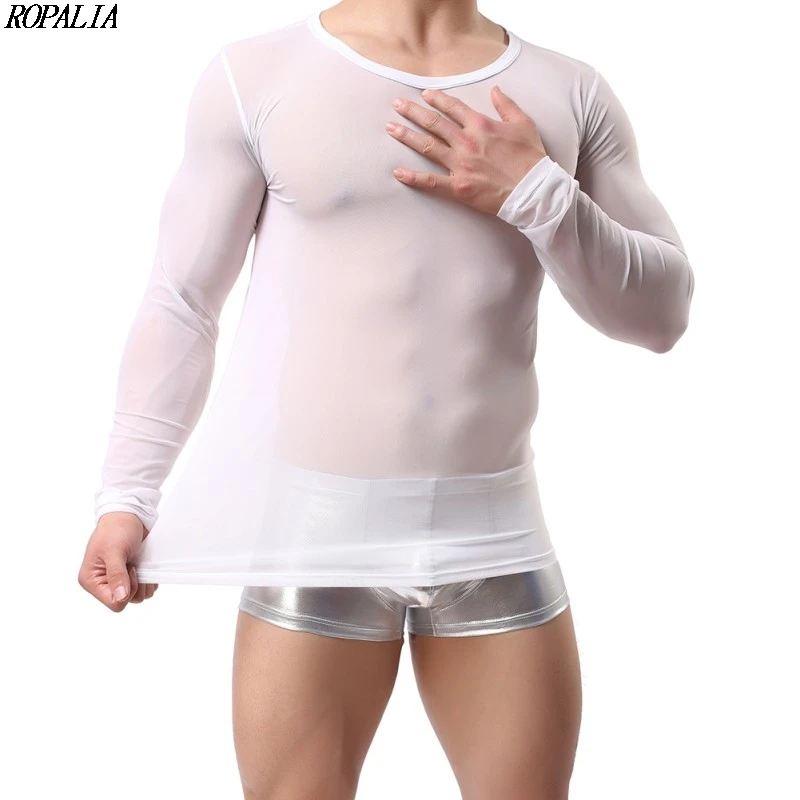 

Men's Sports Sheer Tight Muscle Long Sleeve See Through Mesh Shapers O-Neck Casual Stylish Soft Shaper