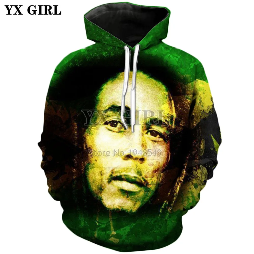 YX GIRL Drop shipping 2018 New Fashion Hip hop style Hoodie Reggae Bob Marley Print 3d Men's Women's Casual Hooded sweatshirt |