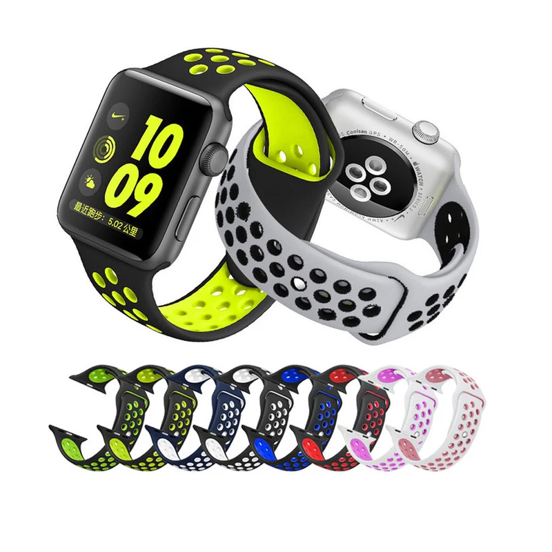 Брендовый резиновый ремень для apple watch, легкий светильник, гибкий дышащий силиконовый ремешок для iWatch, спортивный ремешок, официальный цвет