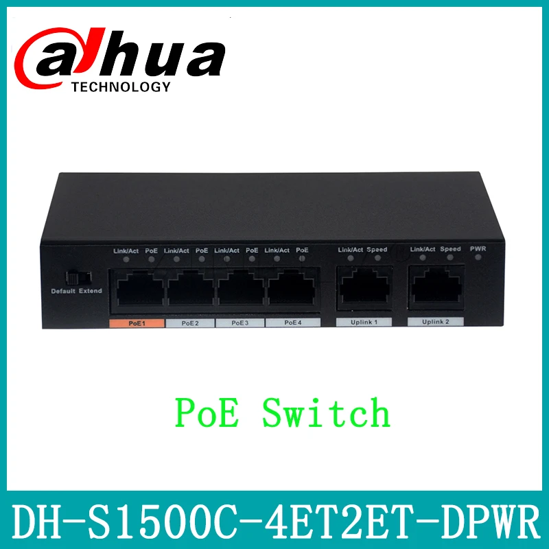 Dahua 4ch PoE коммутатор DH-S1500C-4ET2ET-DPWR 4CH Ethernet с 250 м транзитным расстоянием питания