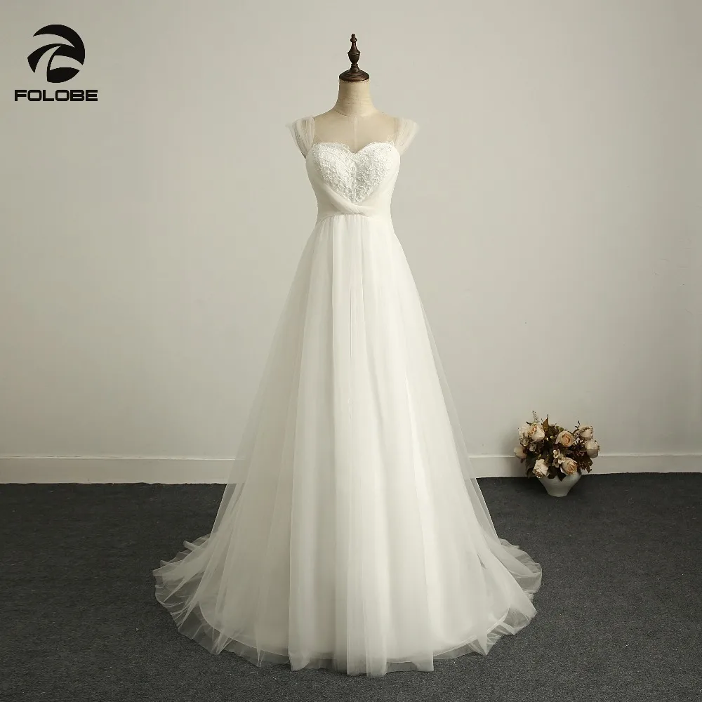 FOLOBE милое кружевное платье с бисером Vestido De Noiva плиссированное фатиновое открытой