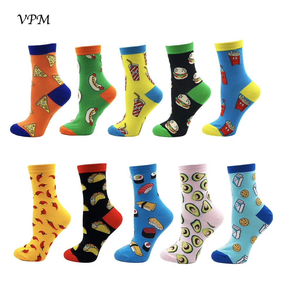 VPM 10 пар/лот женские хлопковые носки забавная уличная одежда с изображением
