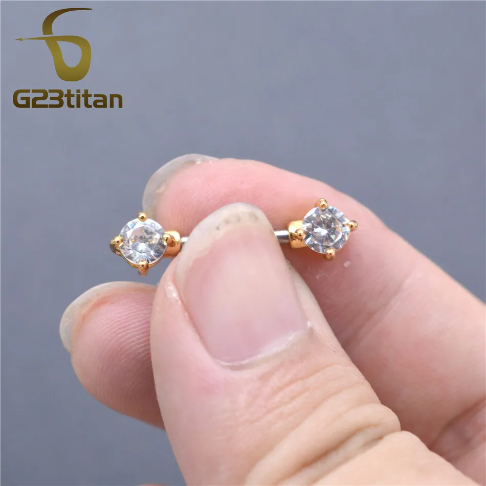 G23titan 2 шт 14 г хирургические Сталь циркония пирсинг со штангой Золотой/золотой с