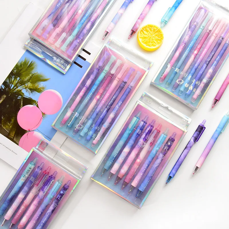 

6Pcs/Set Star Sky Gel Pen Stationery Set 0.5mm Gel Ink Pen PET Gift Box School Supplies Black Ink Pen School Office Pen Tools