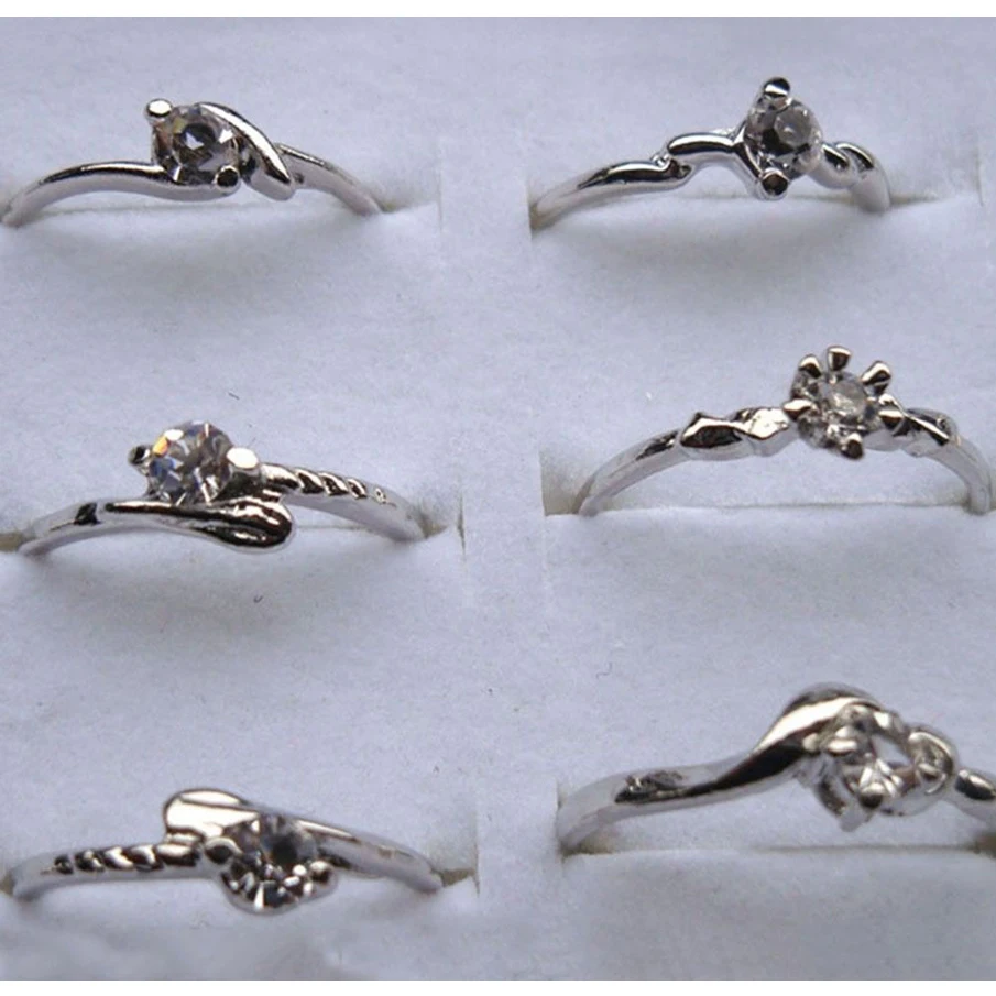 10Pcs/lots Wholesale Jewelry Mixed Style Tibet Silver Vintage Rings For Women Girls Crystal midi rings Small Size | Украшения и