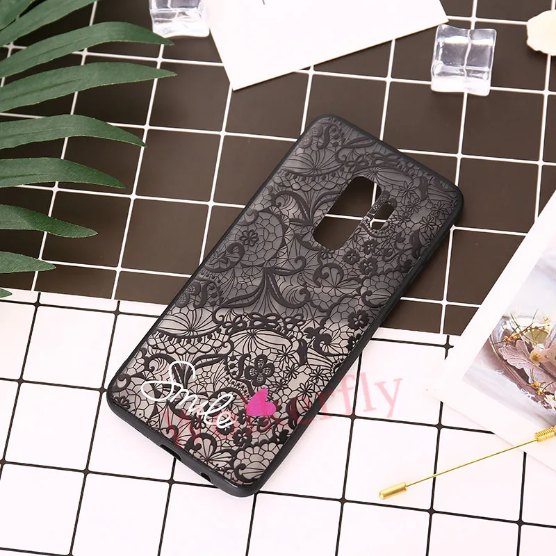 Black Рельеф кружева чехол для samsung Galaxy S8 S9 A8 A6 плюс J8 A3 A5 A7 J3 J5 Prime J7 S6 S7 край на Note 9 8 со смайликами, чехол - Цвет: Black