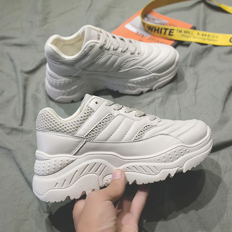 Женские кроссовки Baideng увеличивающие рост белые бежевые беговые женская обувь на