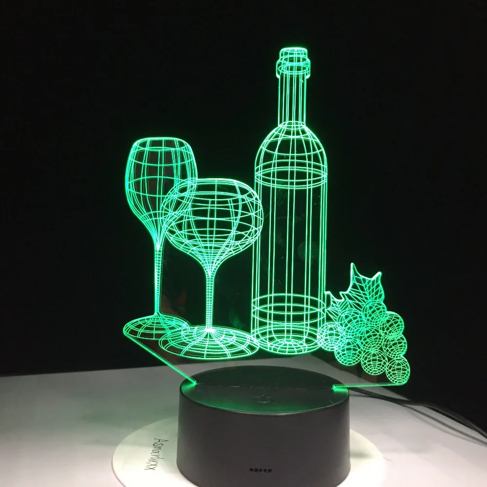3D лампа в виде бутылки вина светодиодная 7 цветных акриловых ночных светильников