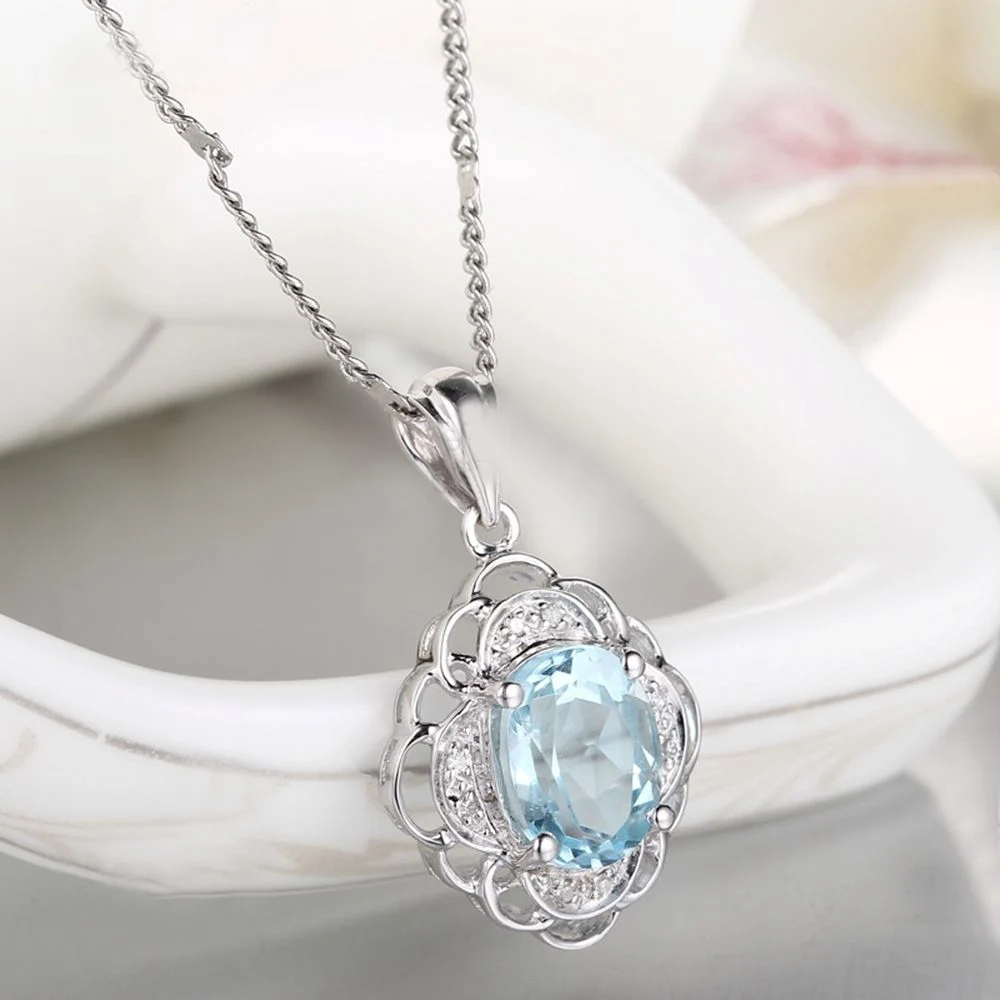 HELON овальная 9x7 мм 2.48ct Небесно-Голубой топаз подвеска из серебра 925 Природные Алмазы вставленные мостовой закрепкой Свадебный кулон для женщин ювелирные украшения