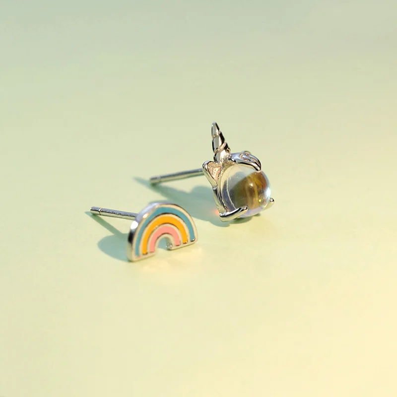 ElfoPlataSi,, Настоящее серебро 925 пробы, серьги-гвоздики в виде единорога и радуги для женщин и девушек, подарок, хорошее ювелирное изделие, Brincos ED131
