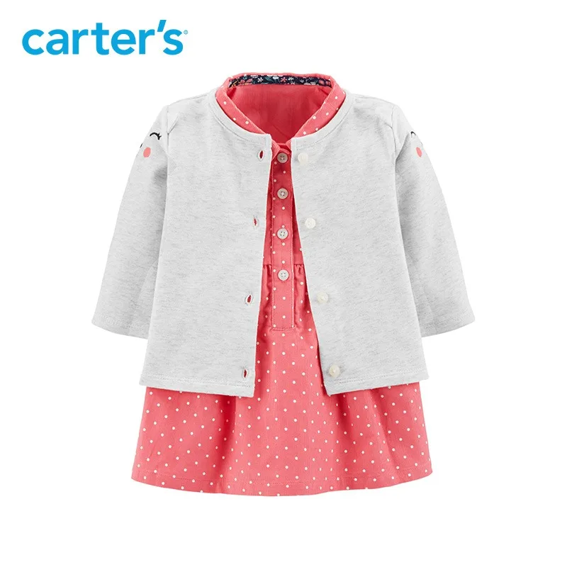 2pcs polka dot kitty face with 3D ears Dress Cardigan Set Carter's baby girl fall winter clothing 127H296 | Мать и ребенок
