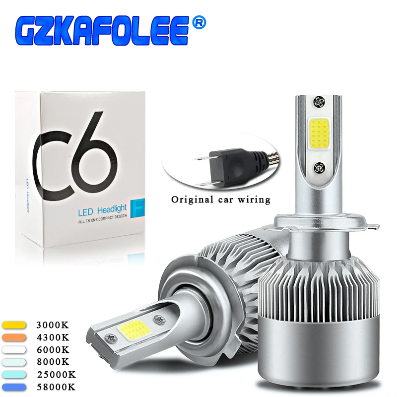 2pcs car led lamp H16 Lights Bulbs LED h10 h7 h27 9003 9004 9005 9006 9004 9007 5202 9012 Headlights 12V 6000K C6 H11 Auto Lamps