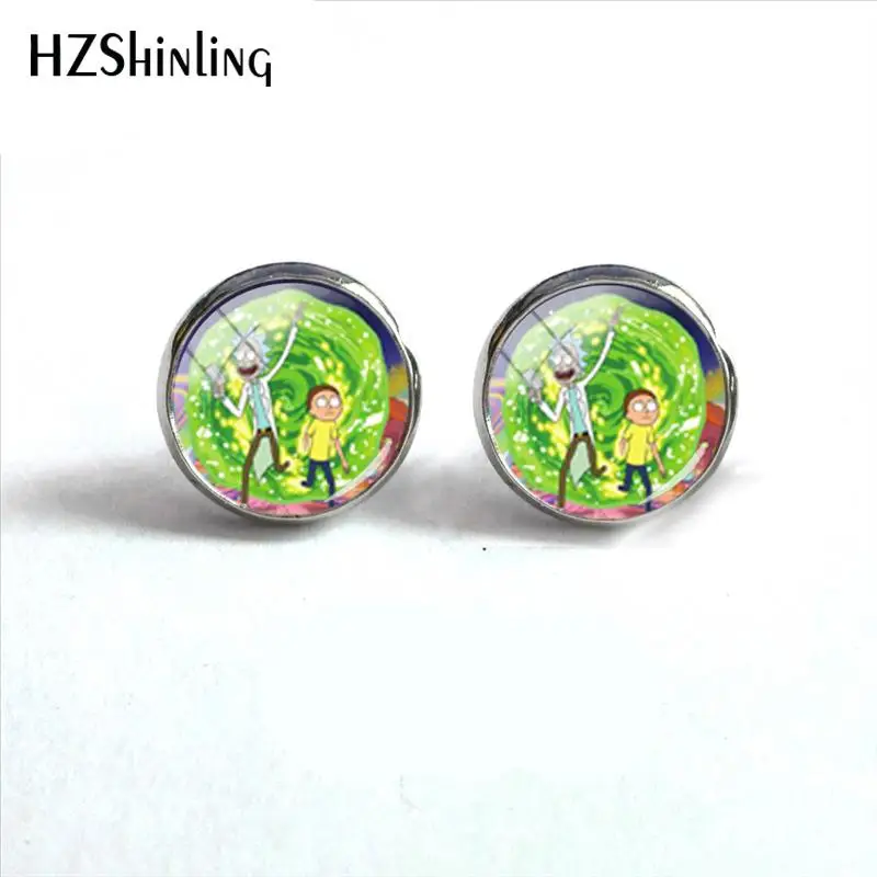 Новые Rick And Morty круглые серьги популярные ТВ серьги серебряные серьги-гвоздики фото серьги-гвоздики из нержавеющей стали
