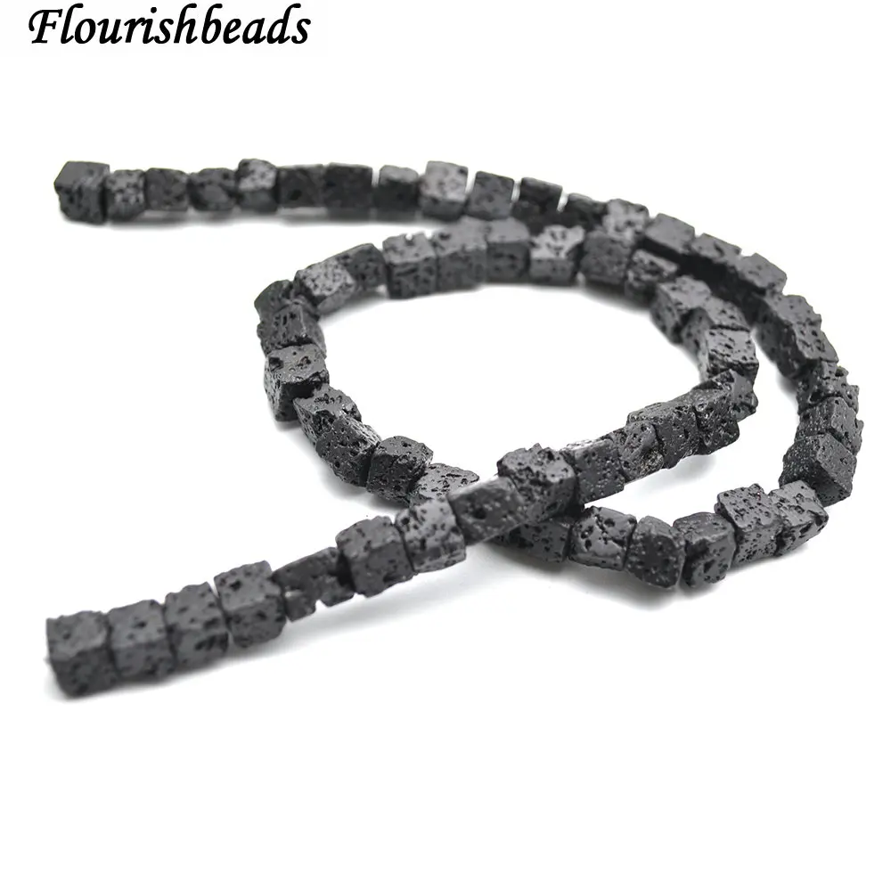

6mm Black Lava Cube Cylinder Stone Loose Beads