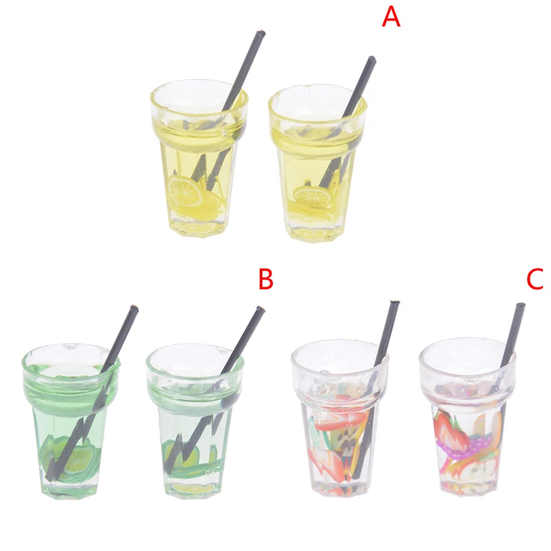 

2pcs 1/12 Miniature Food Mini Resin Fruit Bottle Simulation Drinks Model Toys Fruit Drink Play Dollhouse Dolls Accessories