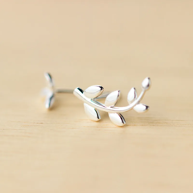 Женские серьги гвоздики в виде листьев из серебра 100% пробы|Серьги-гвоздики| |