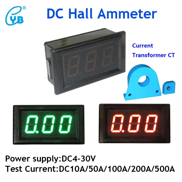 Светодиодный амперметр постоянного тока YB28C Hall цифровой измеритель 0-500 А тестер