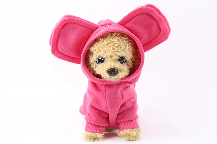 pink Милая Одежда для собак с заячьими ушками; зимняя теплая куртка для маленьких питомцев; пальто для кошек; пальто для щенков; Чихуахуа; йоркширских собак; пальто с капюшоном - Цвет: pink
