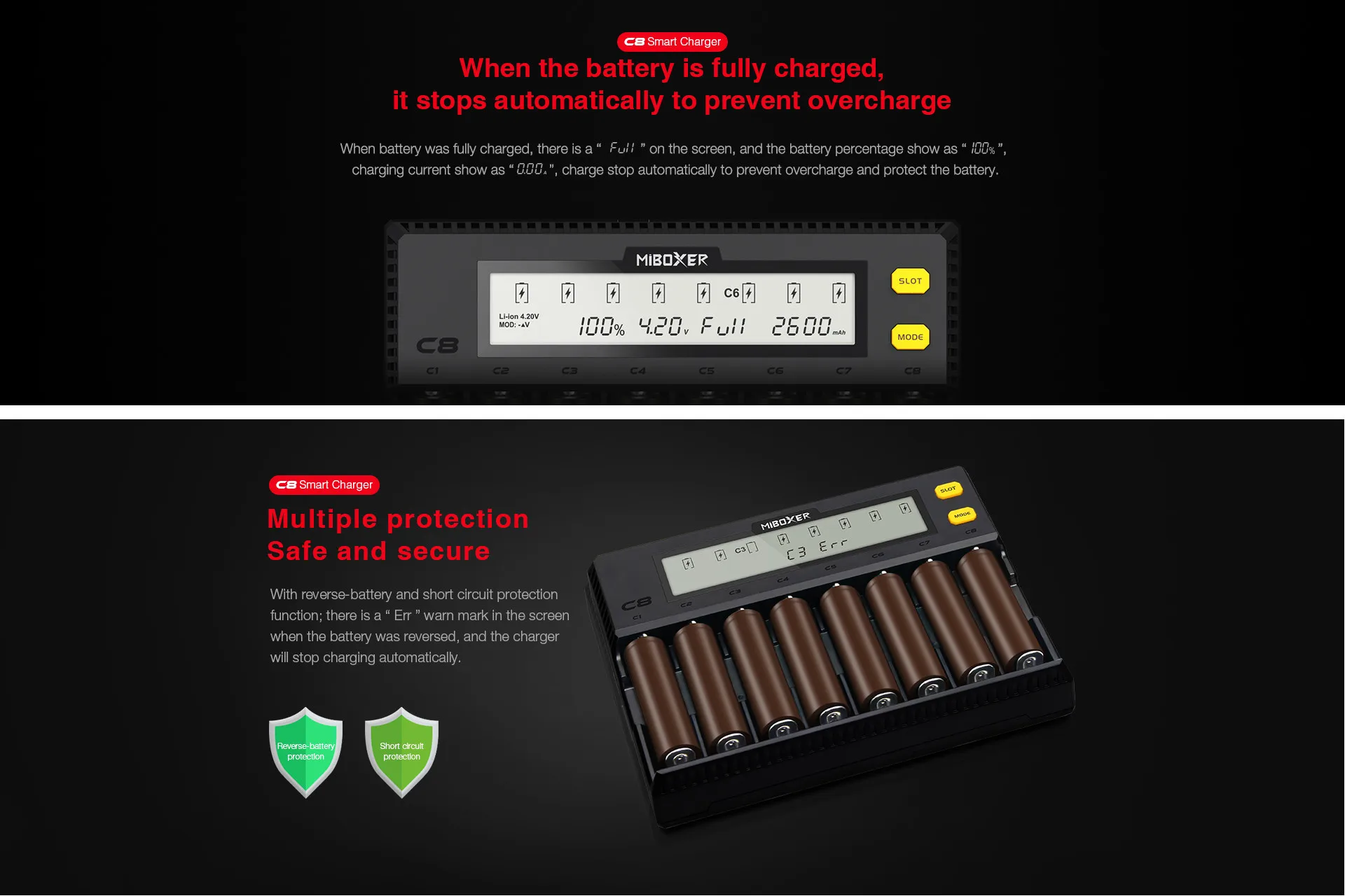 LEORY Miboxer C8 8 слотов Смарт AA AAA 18650 зарядное устройство ток дополнительная защита от перезарядки