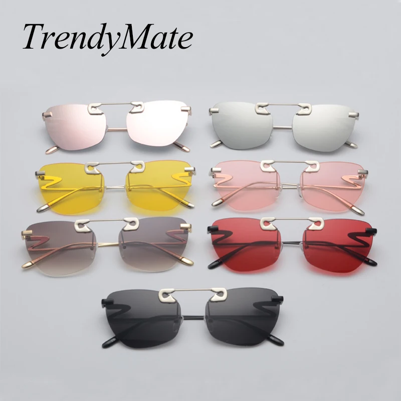 

2018 Luxury Italy Brand Designer Oversized Square Sunglasses Women Retro Rimless Pink Sun Glasses Female Gafas de Sol 1285T