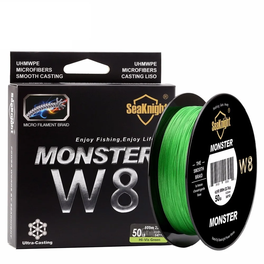 Seaknight 500M MONSTER/MANSTER W8 Braided Fishing Line 8 Strands Japan PE Fishing Line Multifilament Braided Line 20 -100LB