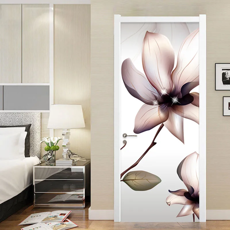 Door Sticker Modern Creative Art 3D Flower Wallpaper Living Room Bedroom Home Decor Wall Decals PVC Self-Adhesive Stickers | Дом и сад