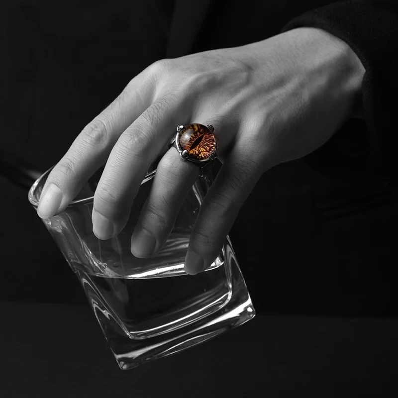 SOQMO 925 пробы, серебряные кольца с крутыми глазами призраков, 2 цвета, розовый, красный, желтый камень, кольца для мужчин, винтажное готическое кольцо, панк, мужские ювелирные изделия