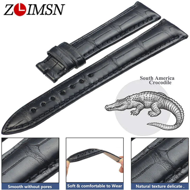 ZLIMSN Black Crocodile Leather Watch Bands 22mm Circle Pattern Luxury Strap for Men and Women 12mm-26mm Can be Customized Size