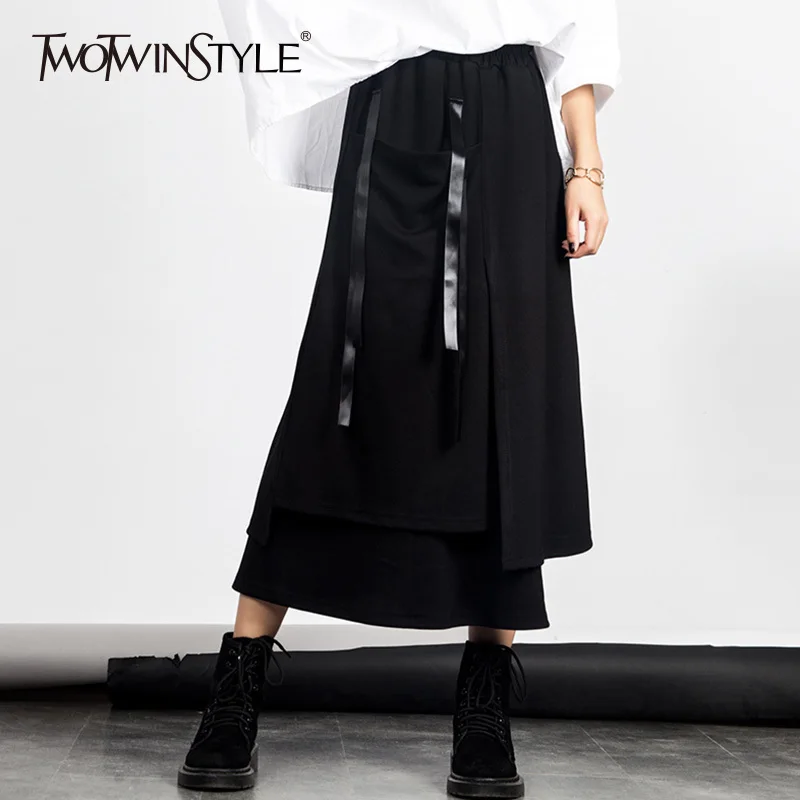 TWOTWINSTYLE Женская юбка на шнуровке необычная из кусков эластичная с высокой талией