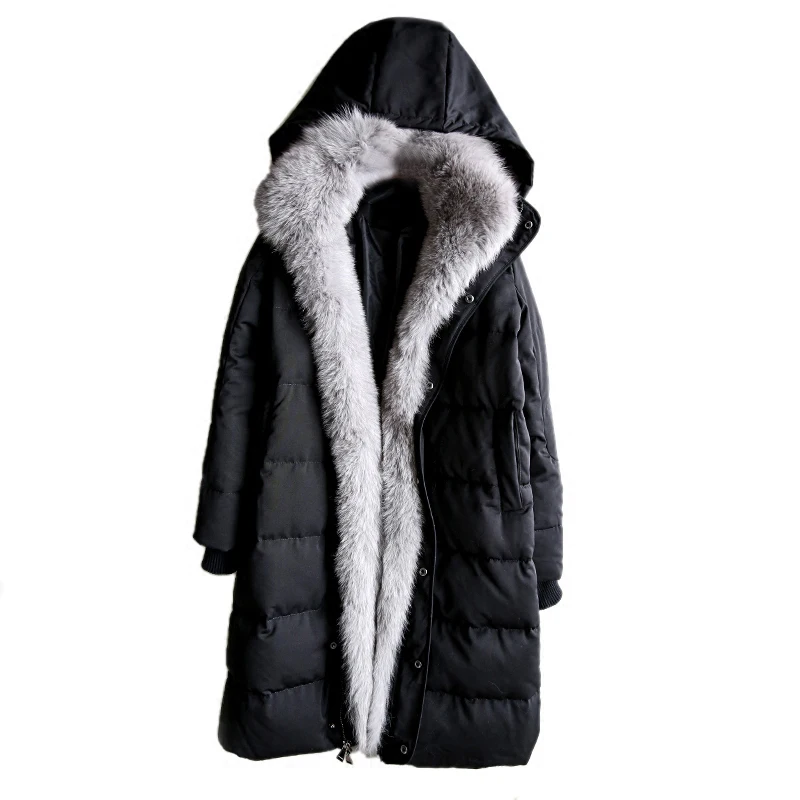 100% Роскошная парка с воротником из натурального Лисьего меха и капюшоном теплая