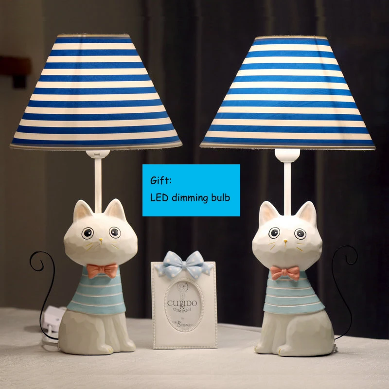 

Princess Table Lamps Cute Cat Iron Tail Table Lamp Kitten Cartoon Model Bedside Decorative LED Dimmable Lamp