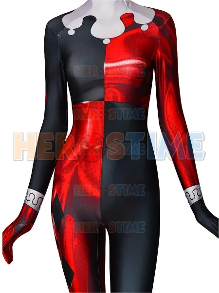 Куинн супер злодей печатных Косплей Костюм Хэллоуин зентай костюм для женщин на