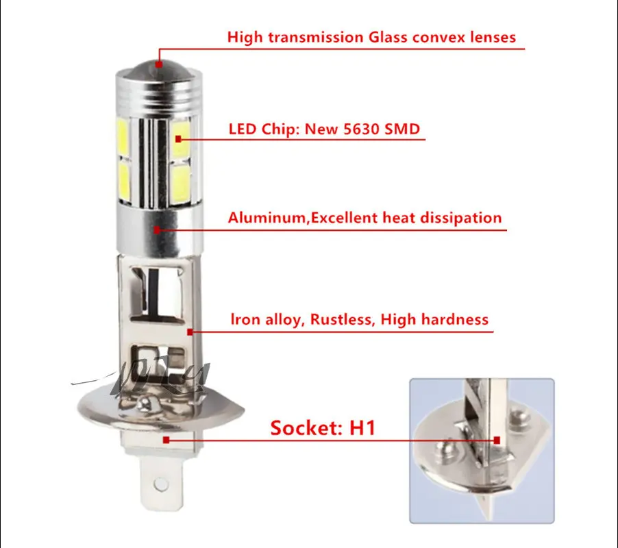 H1 светодиодный лампы Супер яркий белый 10 5630 SMD Led Автомобильные светодиодные s