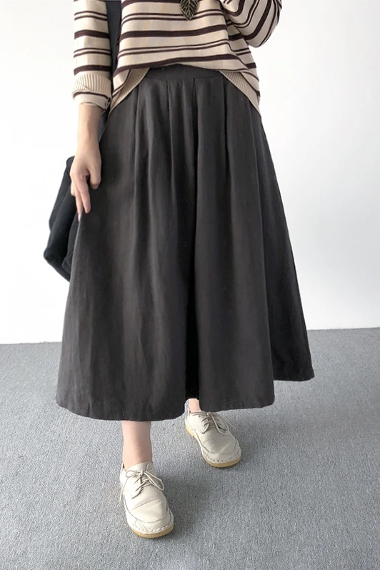 Women Skirt New Cotton Linen Literature High Waist Solid Color White Loose Casual Tops YoYiKamomo | Женская одежда