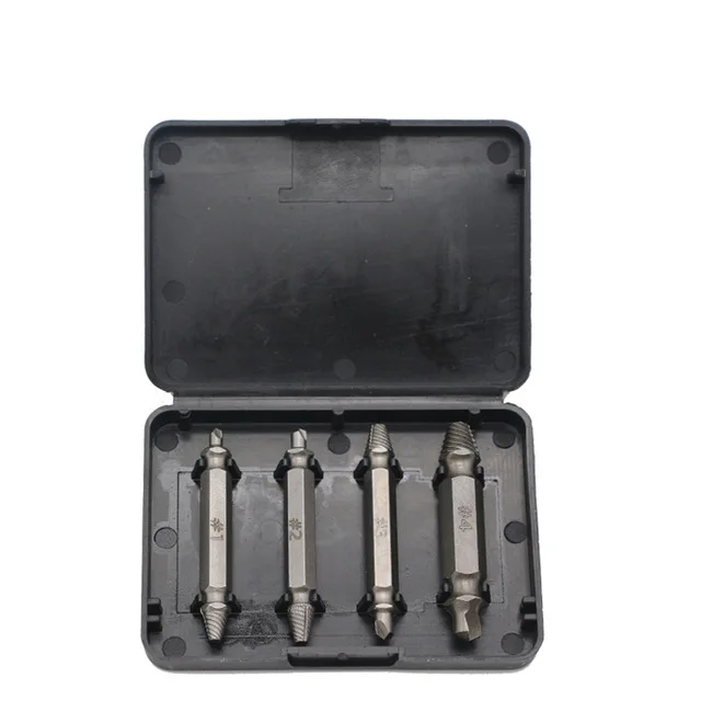 4pcs With Box Yalku 4 шт. двухсторонний поврежденный Винт экстрактор сверла S2 сплав сталь извлечение болт шпильки инструмент дрил Бит Набор Винт экстрактор - Цвет: 4pcs With Box