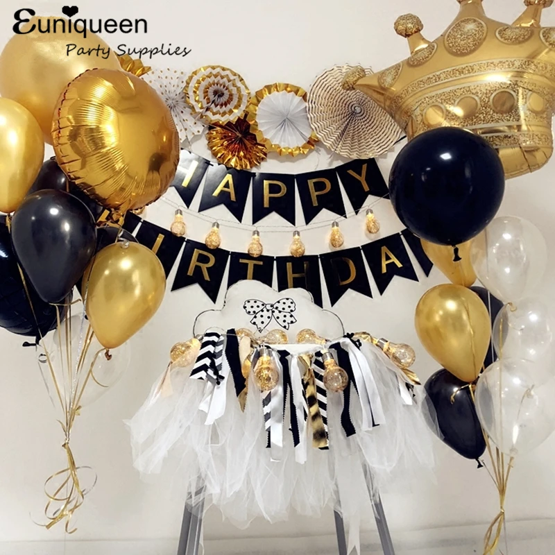 

Набор черных воздушных шаров для дня рождения мальчика, Золотая Корона, 18-й день рождения, фон для вечеринки для будущей мамы, товары для веч...