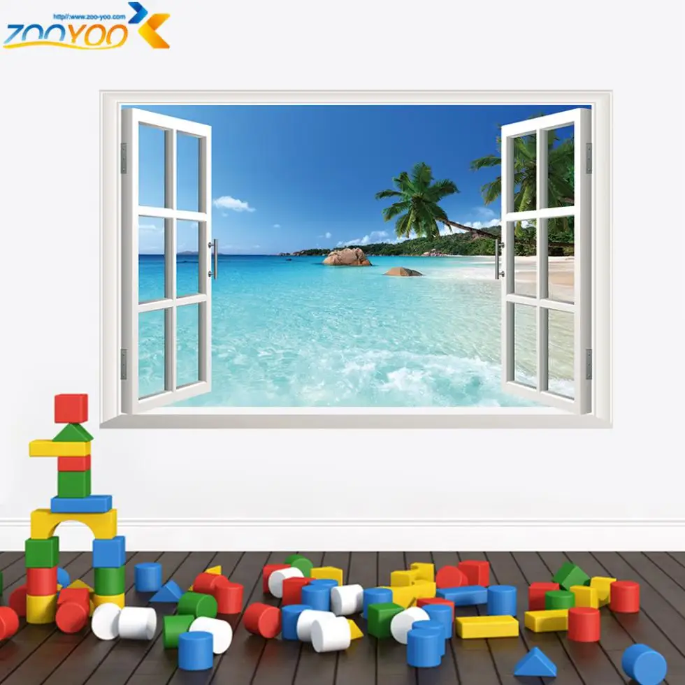 3d наклейки на окна стены море пляж Хилл остров Пейзаж росписи искусства гостиной