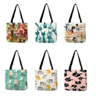 Повседневная портативная модная дамская сумочка для девушек, красочная дизайнерская сумка на плечо с мультяшным принтом милого кота и котенка, экологичные льняные повседневные тоуты