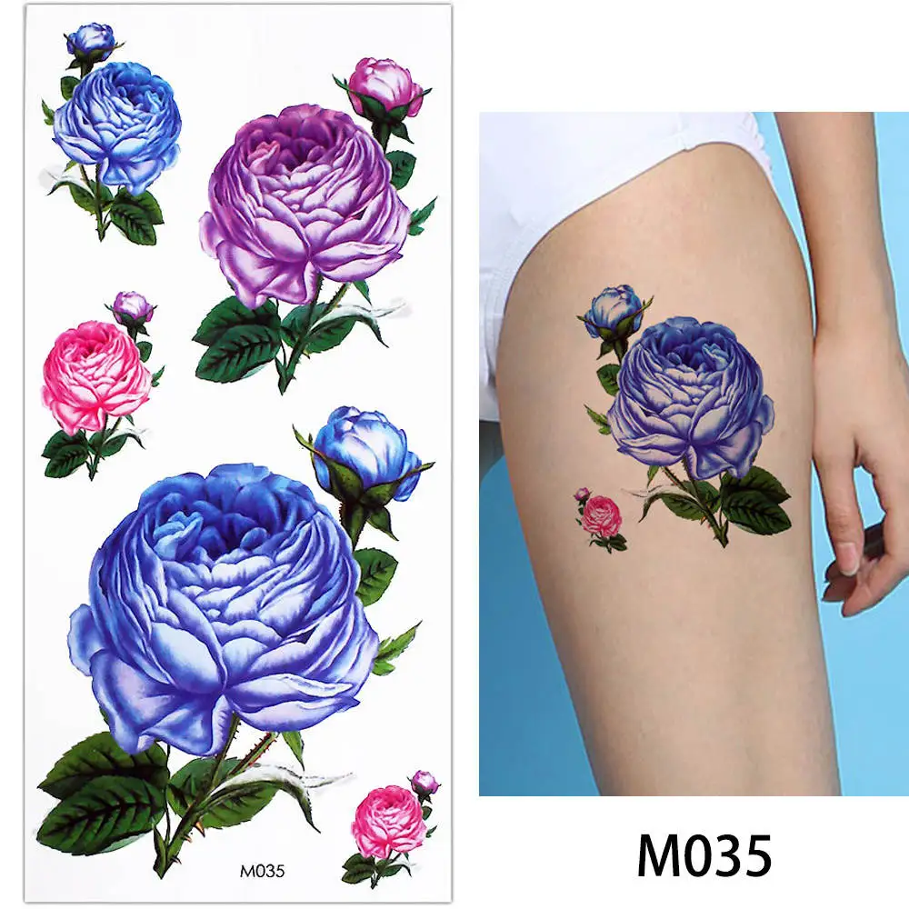 M035 Glaryyears, 1 лист, временные Цветные татуировки для рисования цветов, наклейки для женщин, боди, рука, талия, искусство, синяя чародейка, пион, татуировки м - Цвет: M035