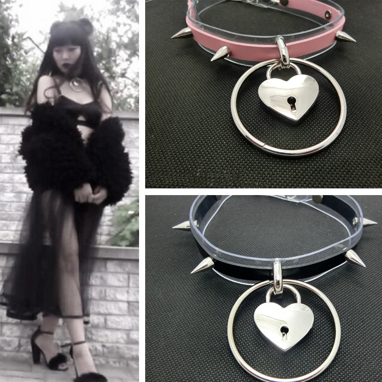 Панк рок готический Харадзюку ручная работа круглый запираемый воротник сердце