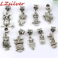 hot 9 pcs zinc alloy mix owl dangle bead fit charm bracelets diy jewelry nm217