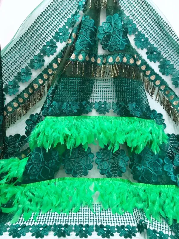 5 ярдов высокого качества с перьями вышитые сетки тюль сетка кружева золото