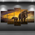 Модульная живопись, холст, настенные картины, украшение для дома, 5 шт., слоны, современный HD Печатный постер с животными, модульная рамка