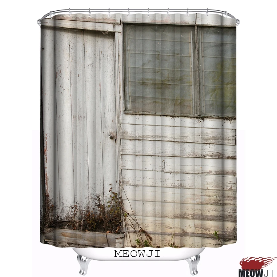 Винтажный серый тон Деревянная Дверь печатная на заказ занавеска для душа Ванная