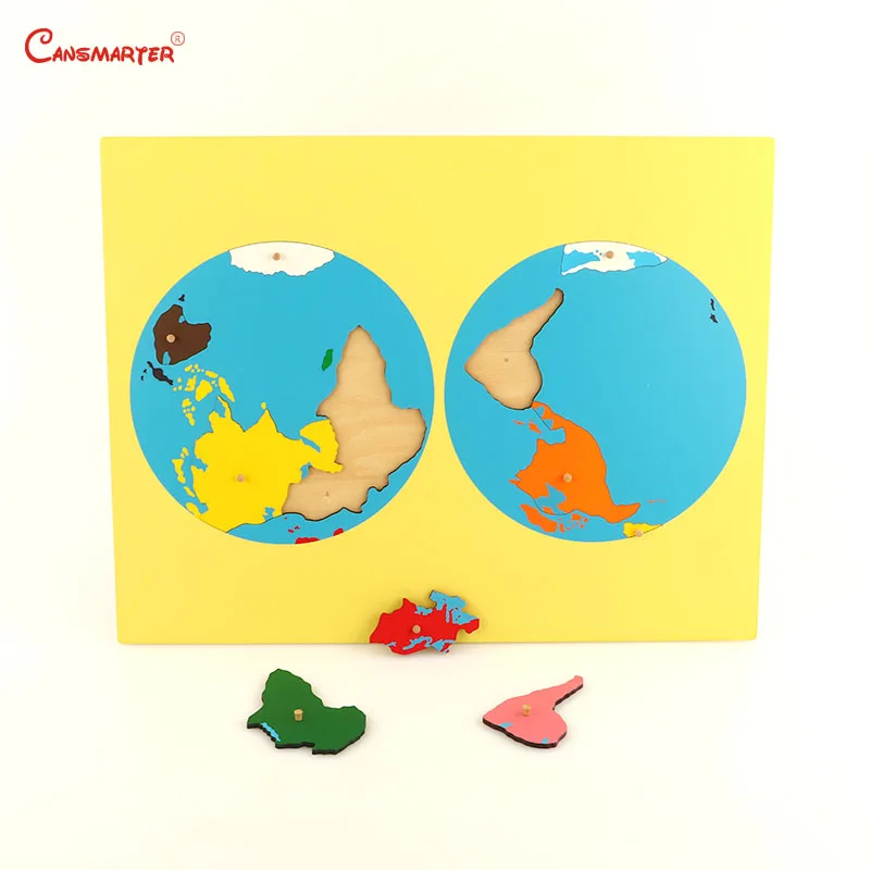 Пазлы с цветными частями мира карты Монтессори ручкой игры география детская