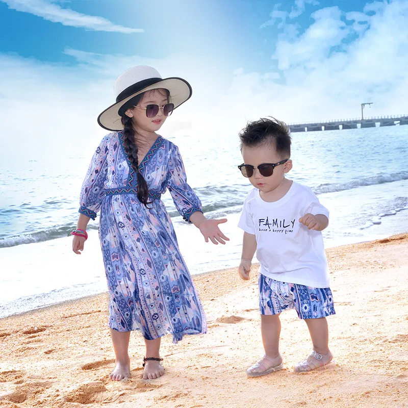 Mother Daughter Dresses Family Matching Clothes Shirts Blue and White Porcelainsale Hanfu Chinese National Traditional Costume | Мать и