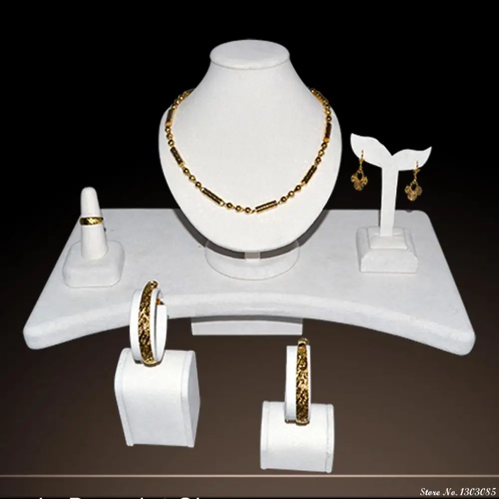 

Xmas sale jewelry showcae window display beige velvet wood for necklace bangle holder