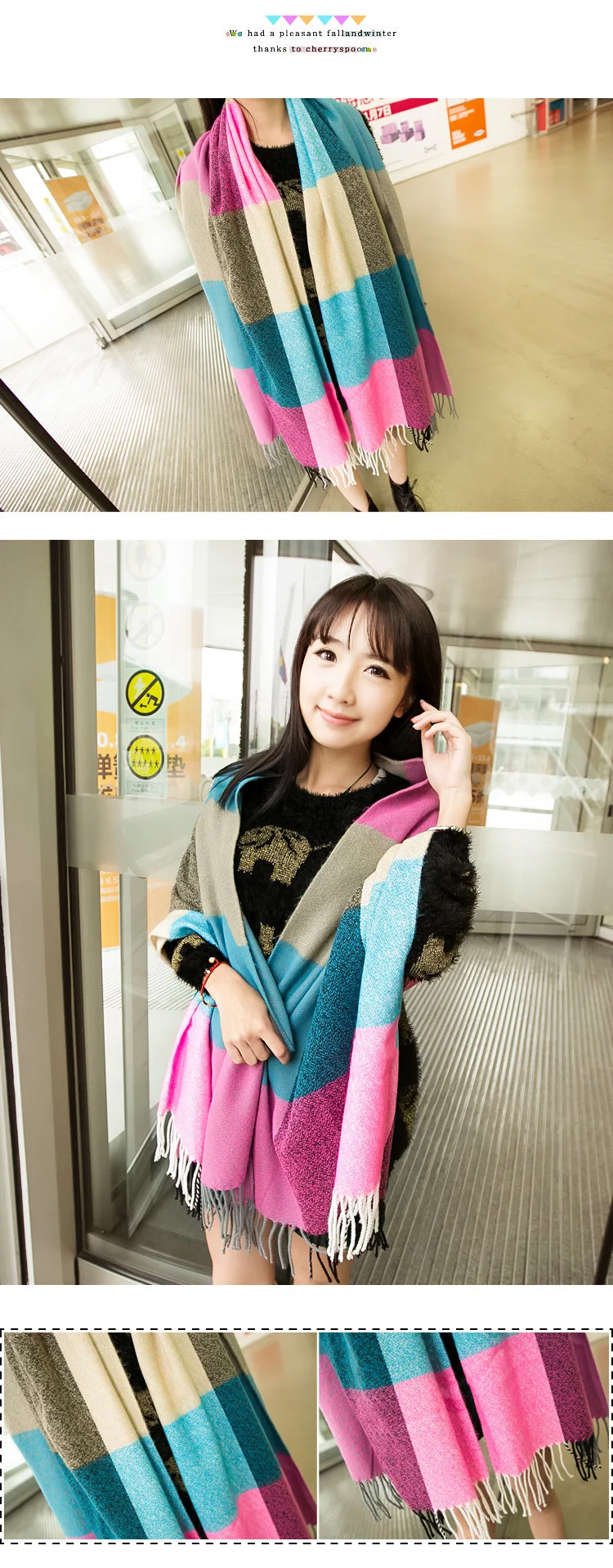 Шарфы Для женщин плед кисточкой трикотажные искусственного кашемира зимние теплые Для женщин s шарфы простые универсальные Kawaii Мода студентов платки прекрасный