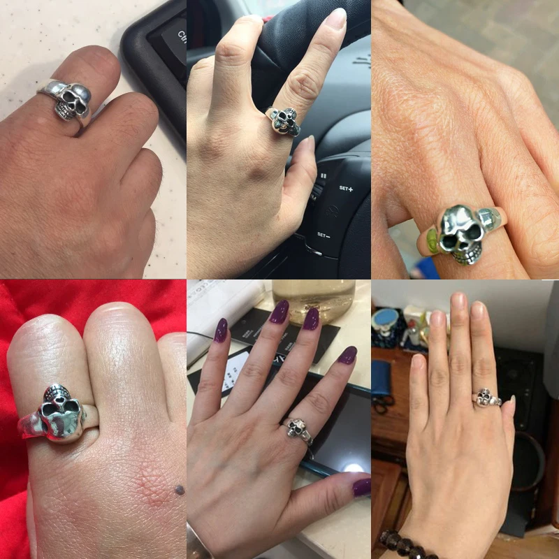 Zabra Настоящее стерлингового серебра 925 Панк Skull Ring Для мужчин Винтаж Кольца для Для мужчин Для женщин любителей модные ювелирные изделия anillos де плата 925
